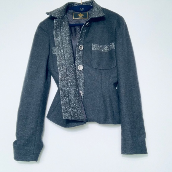 Fendi Wool Graphite Jacket High Rise Wide Leg Pants Suite Size M - Picture 6 of 11